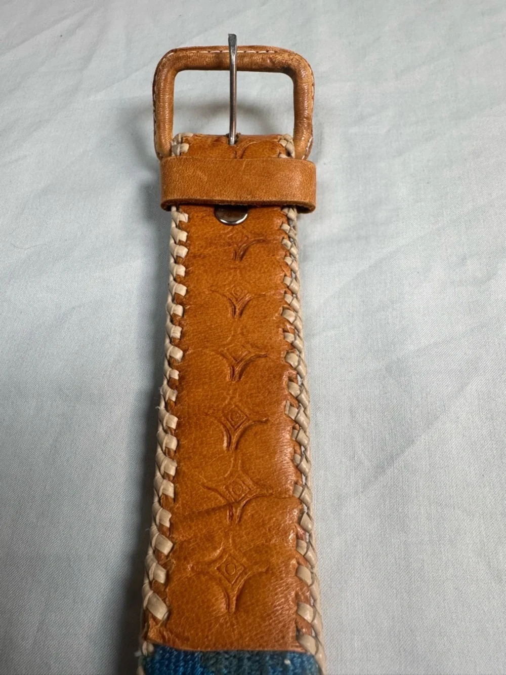 Handmade Guatemalan Woven Multicolored Leather Belt Size 28, Length 32”